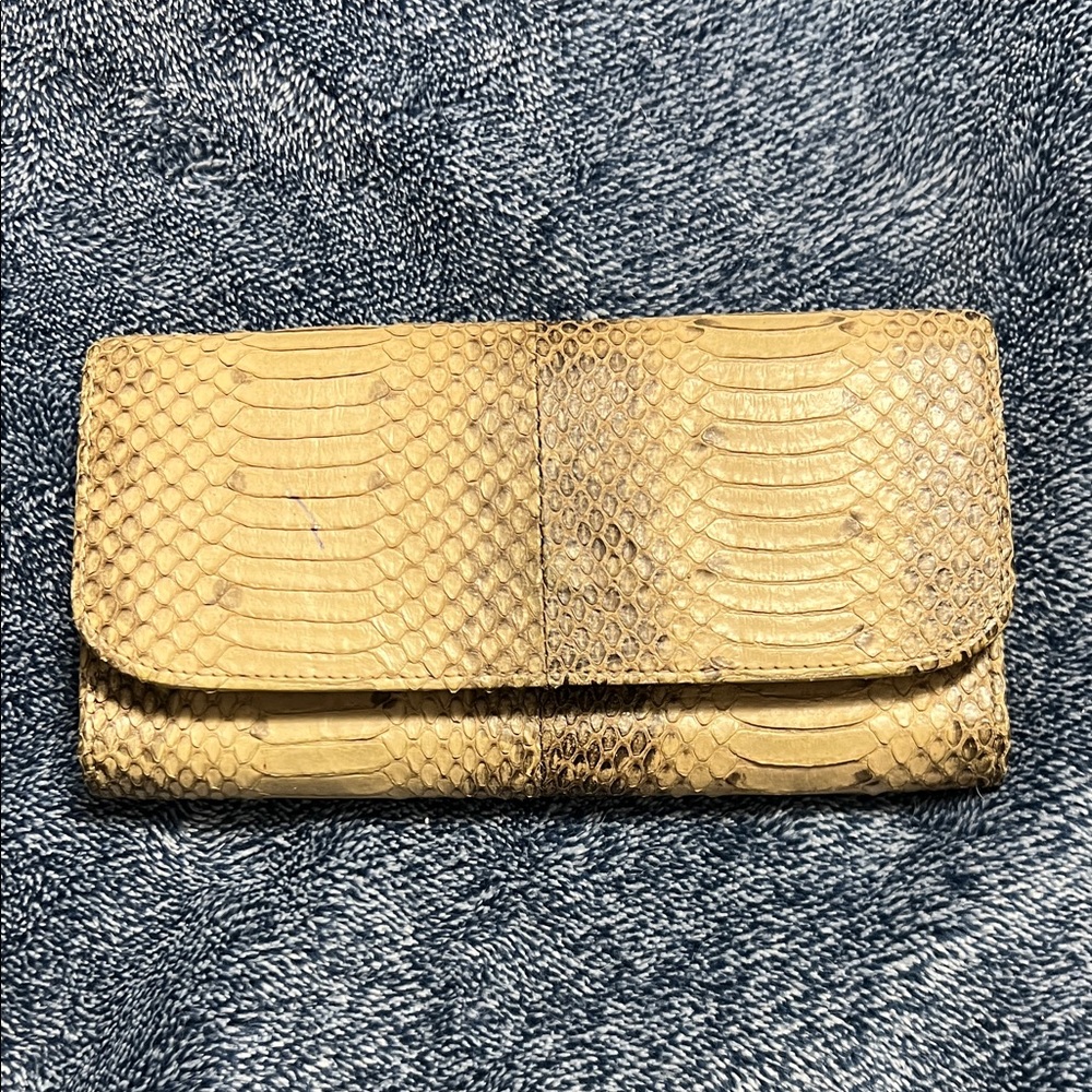 Genuine Tan Snake Skin Print Women's Clutch